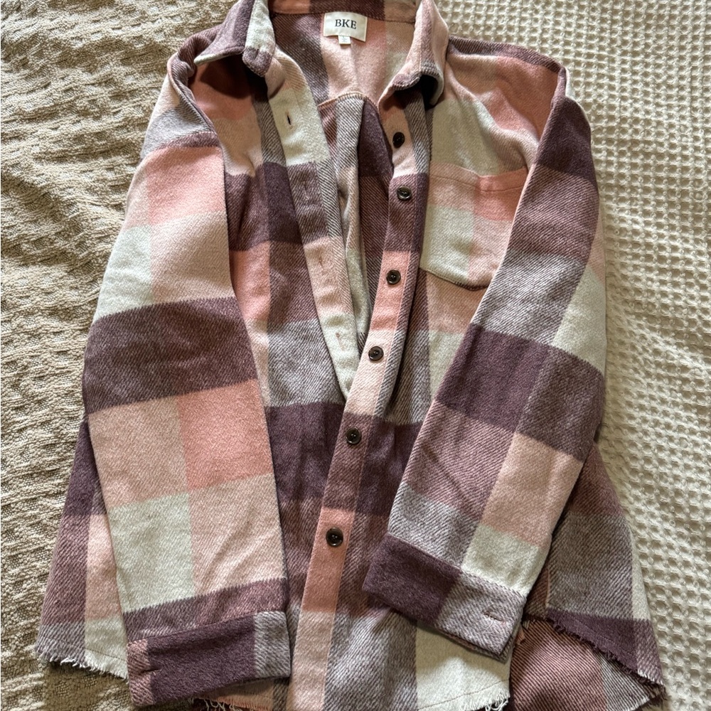 BKE Plaid Shirt in Pink and Brown